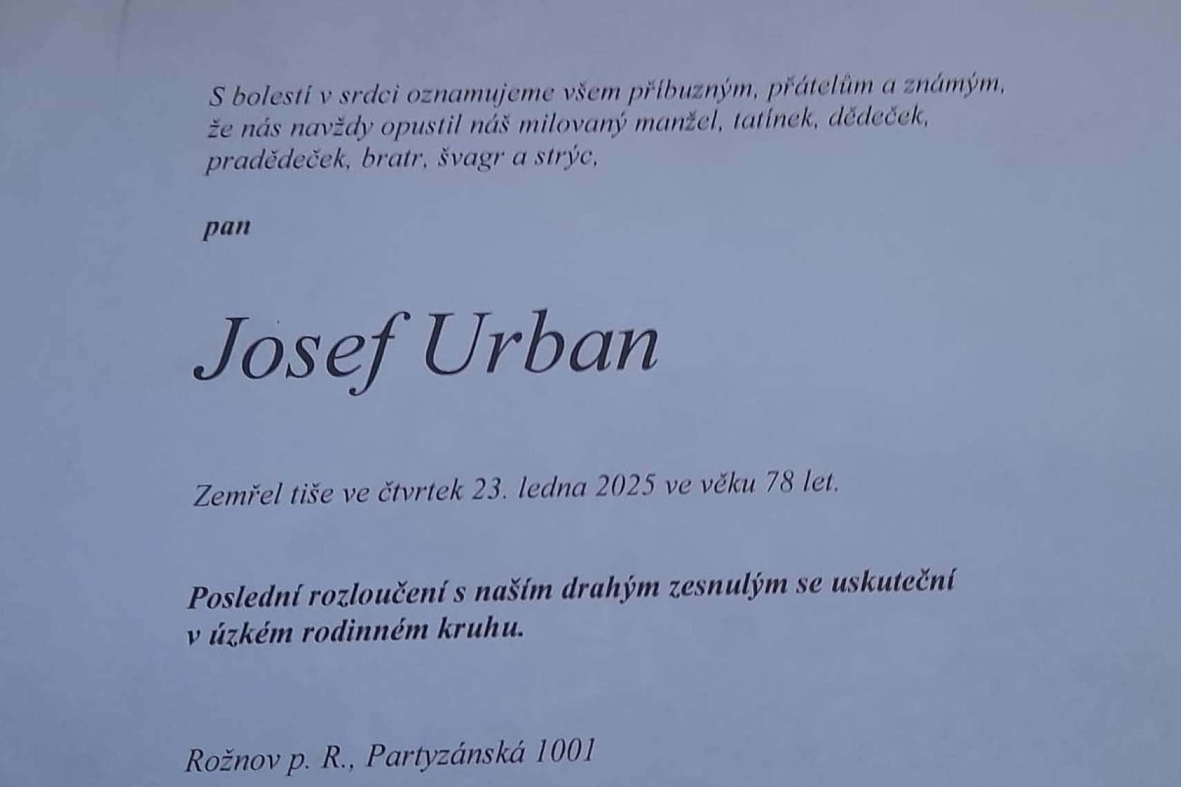 Parte Josef Urban m.s